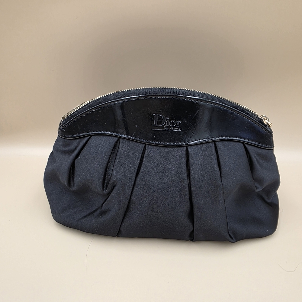 Dior Black Satin Pleated Cosmetic Pouch And White Dior Velvet Bag - Picture 3 of 3